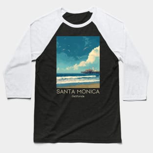 A Vintage Travel Illustration of Santa Monica - California - US Baseball T-Shirt